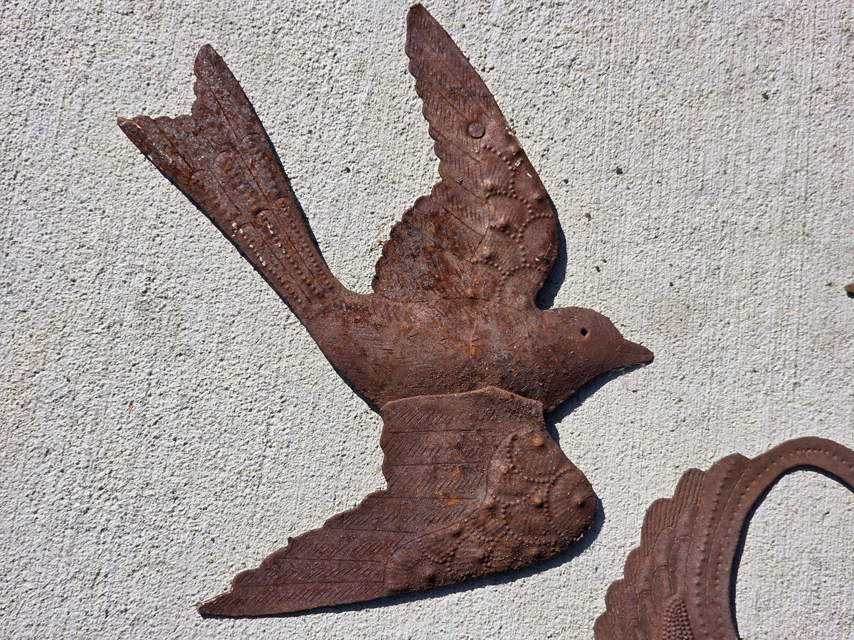 Vintage Haitian Metal Art Wall Sculpture Lot 3 Steel Drum Birds Dove Folk Decor
