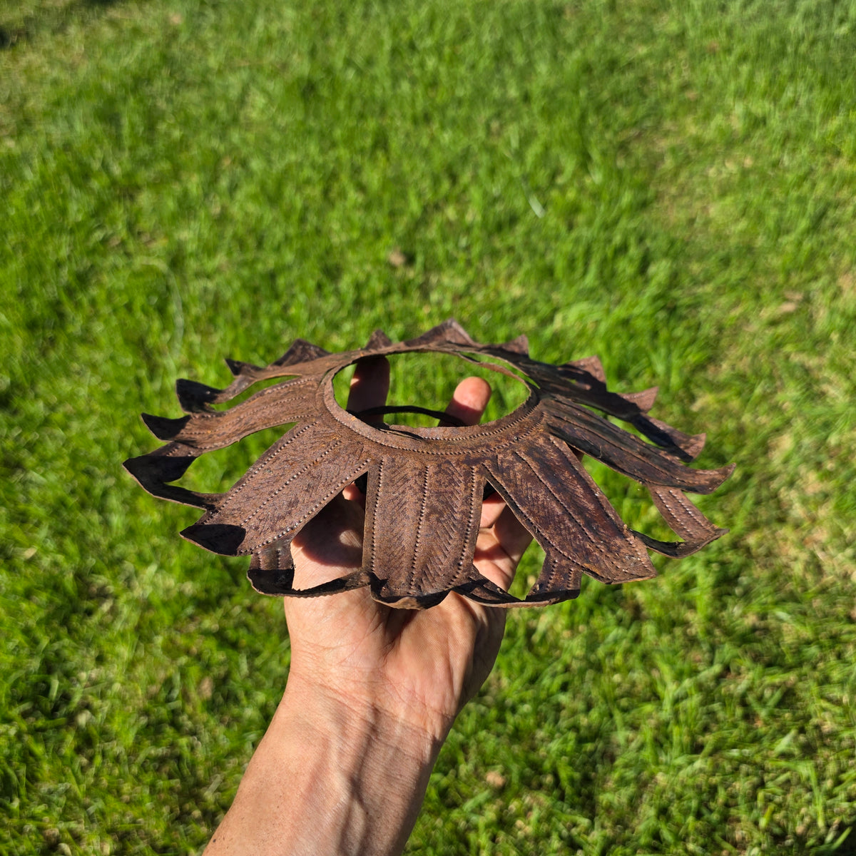 Vintage Haitian Metal Art Sunflower Wall Sculpture Steel Drum Flower Sun Garden