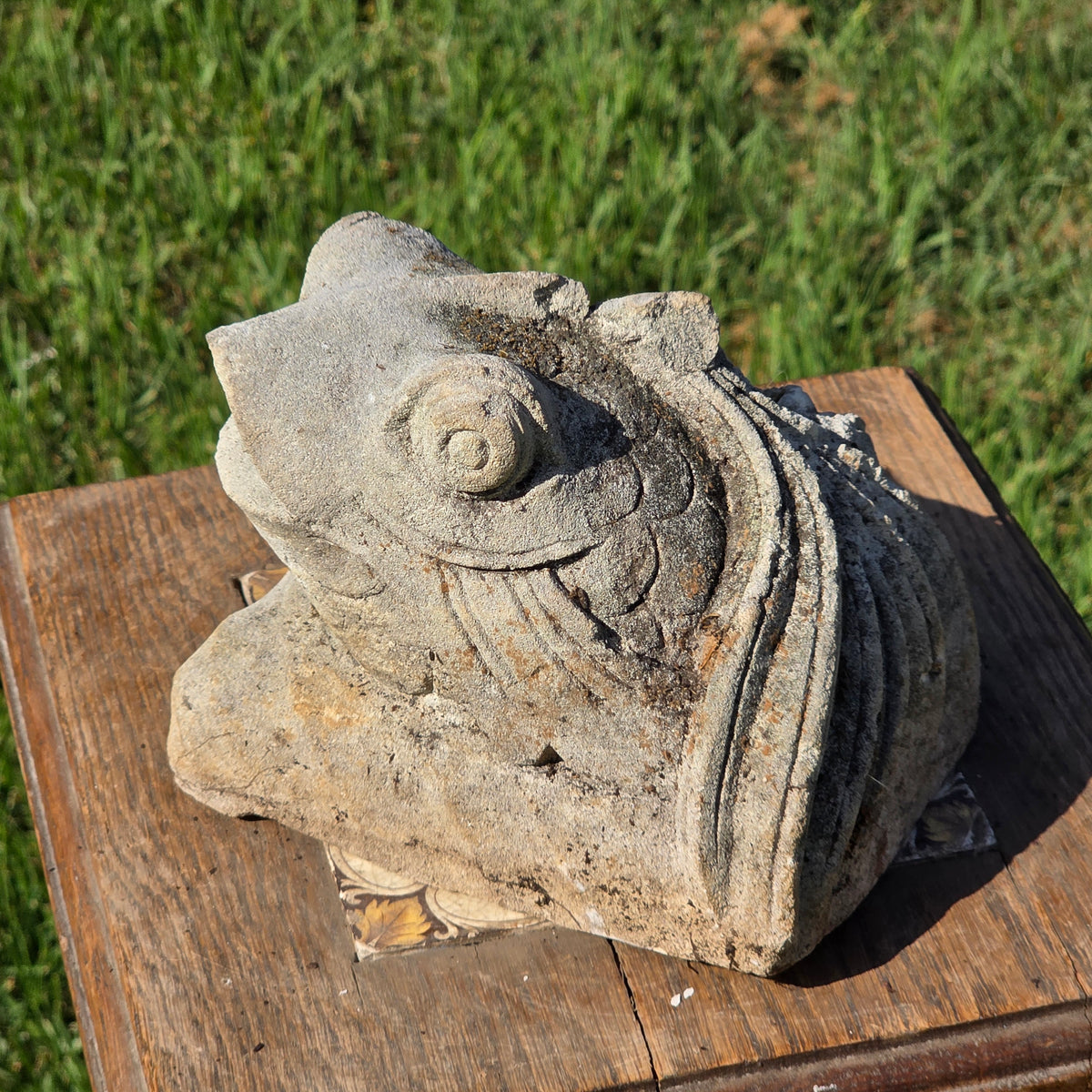 Vintage Carved Stone Fish Gargoyle Garden Statue Ornament Figurine Heavy 6"