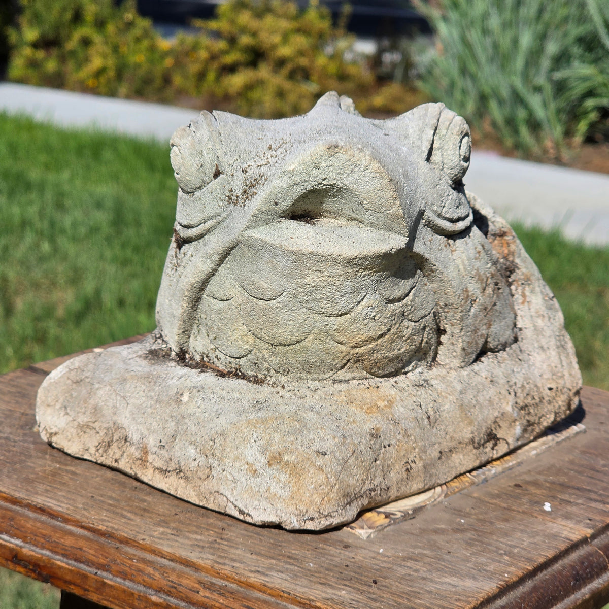 Vintage Carved Stone Fish Gargoyle Garden Statue Ornament Figurine Heavy 6"