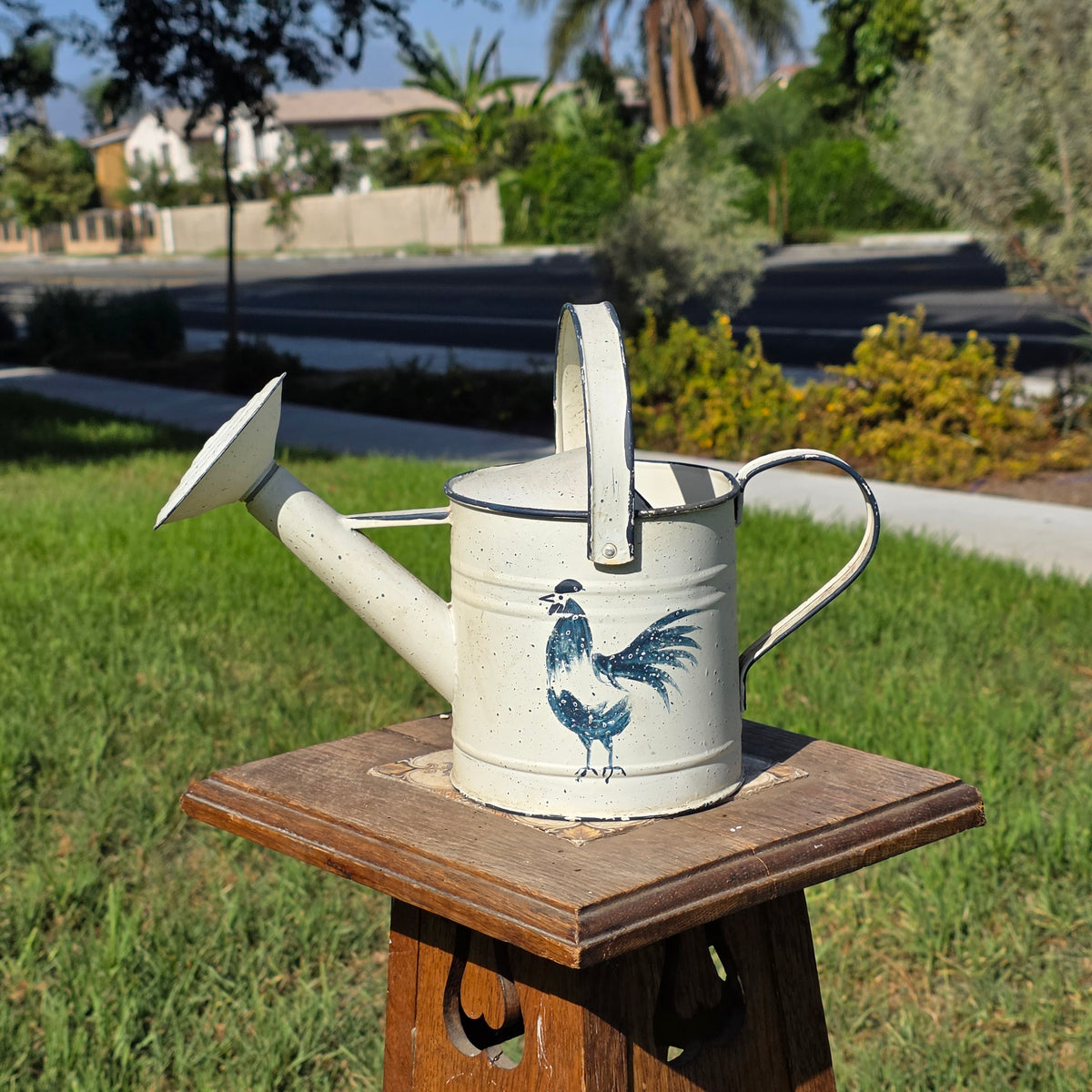 Vintage Rooster Tin Metal Watering Can Farmhouse Country Garden Decor