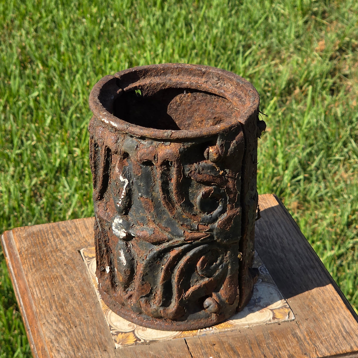 Antique Ornate Cast Iron Column Post Sleeve Wrap Floral Architectural Salvage