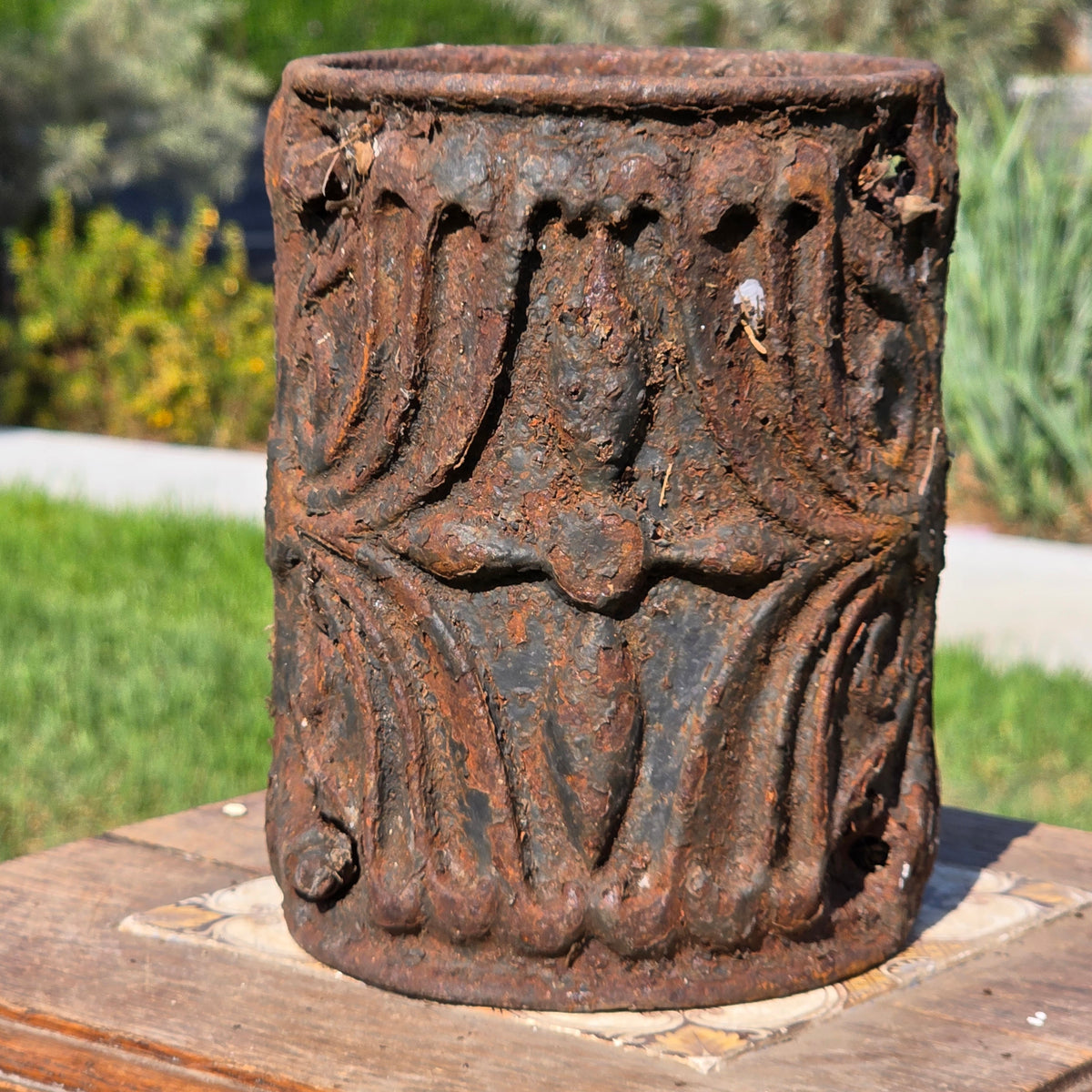 Antique Ornate Cast Iron Column Post Sleeve Wrap Floral Architectural Salvage