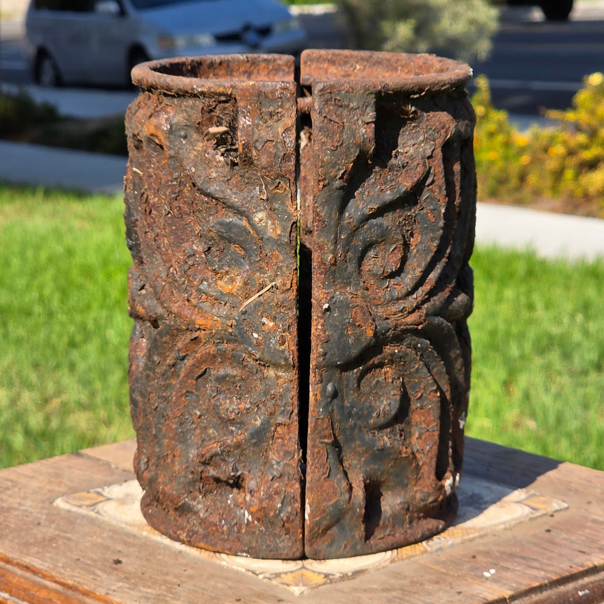 Antique Ornate Cast Iron Column Post Sleeve Wrap Floral Architectural Salvage
