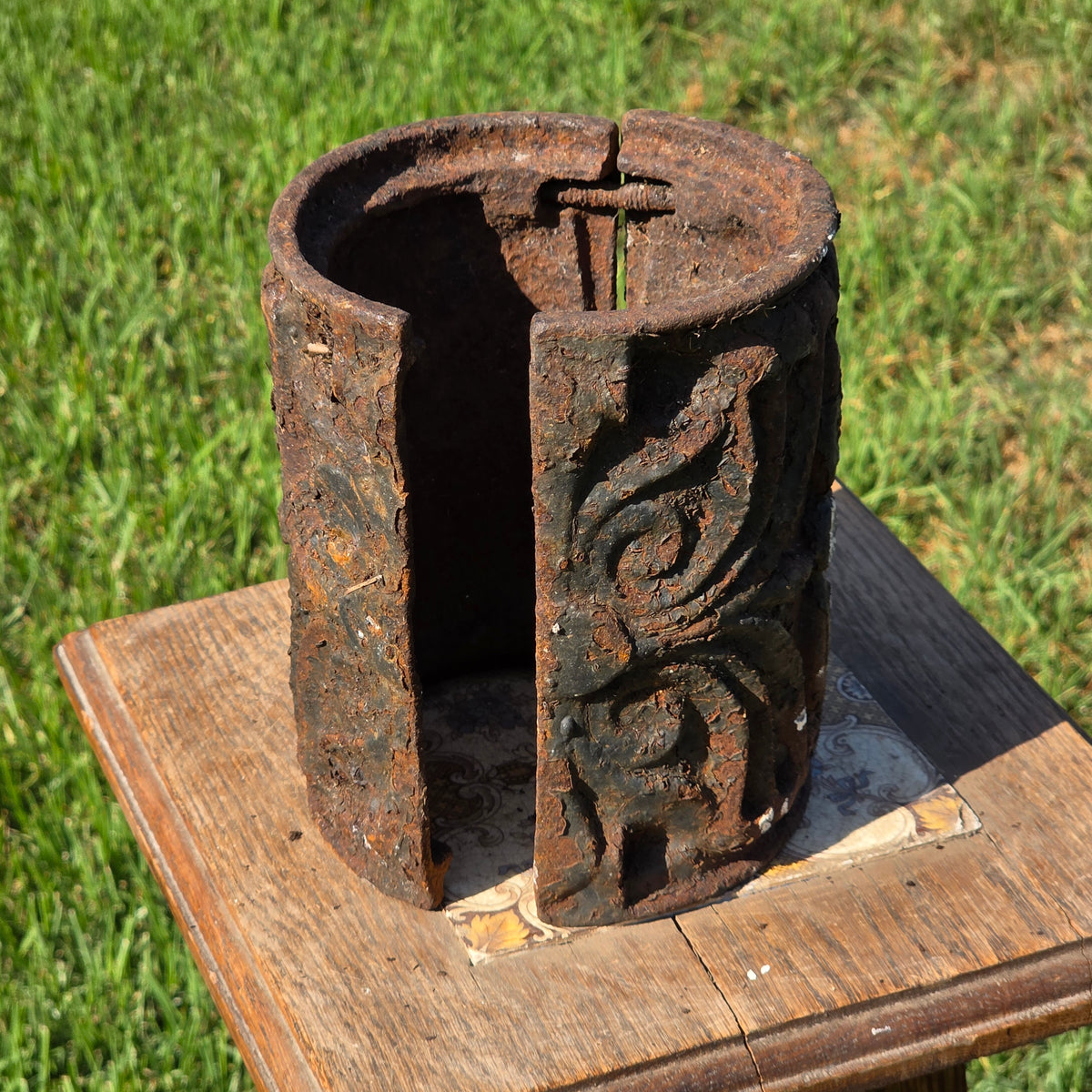 Antique Ornate Cast Iron Column Post Sleeve Wrap Floral Architectural Salvage