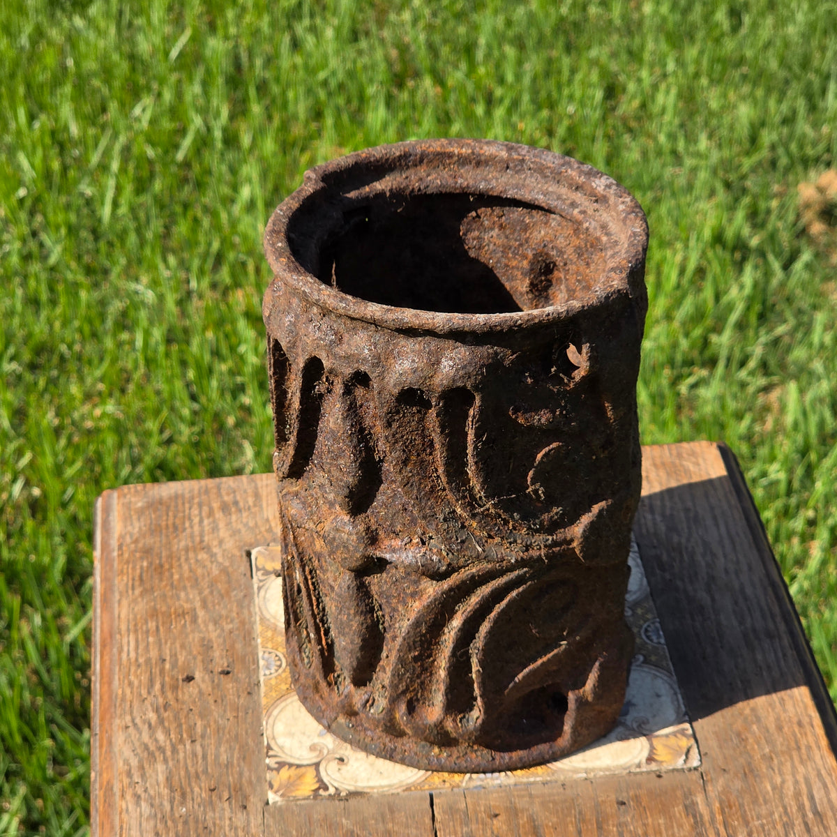 Antique Ornate Cast Iron Column Post Sleeve Wrap Floral Architectural Salvage