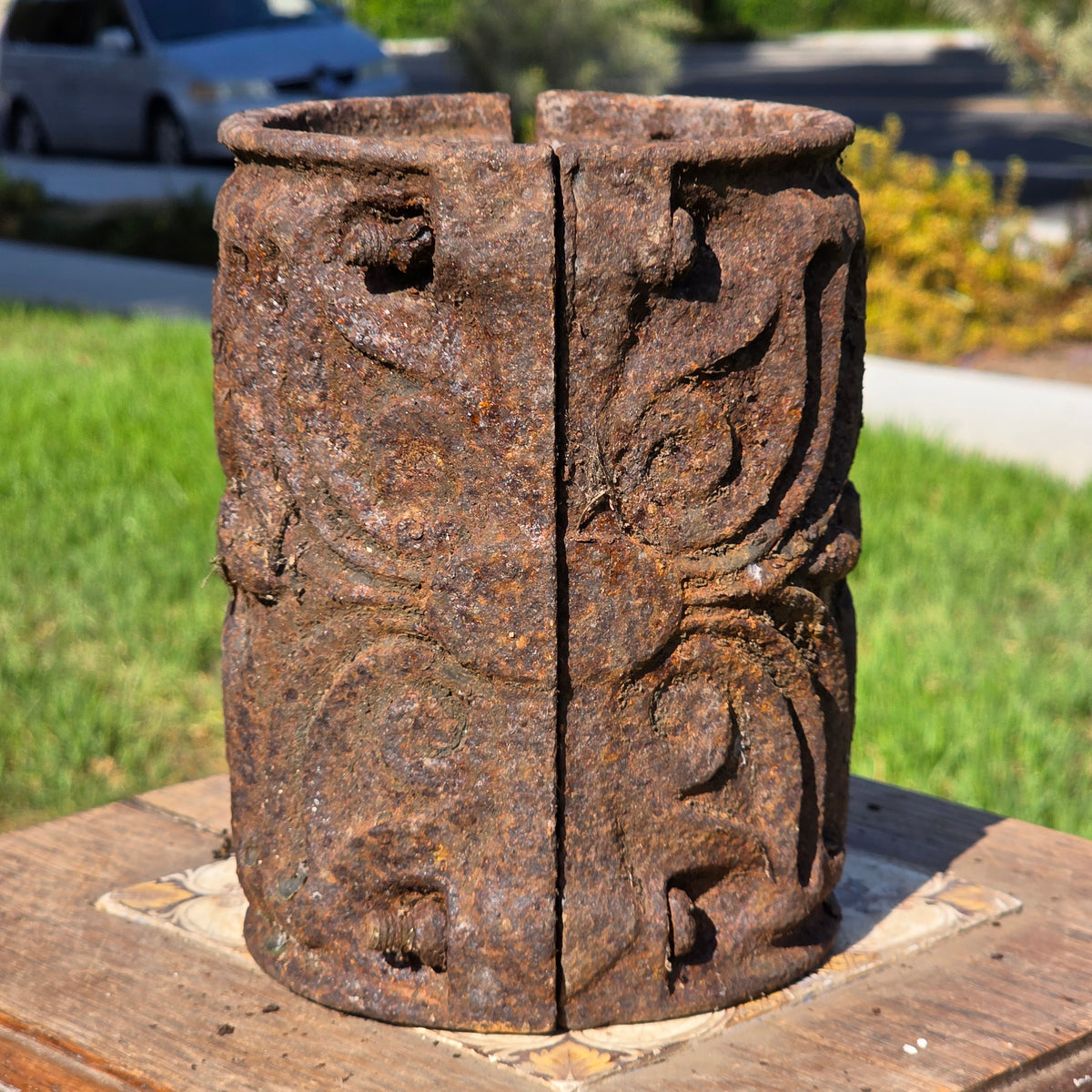 Antique Ornate Cast Iron Column Post Sleeve Wrap Floral Architectural Salvage