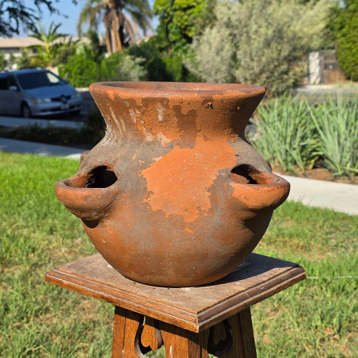 Vtg Mexico Terracotta Strawberry Planter Pot 4 Pocket Clay Herb Jar Rustic 10"