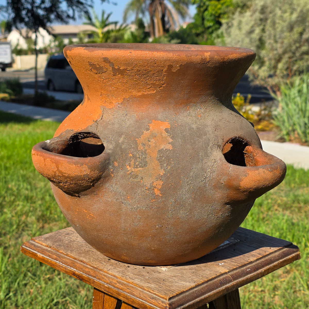 Vtg Mexico Terracotta Strawberry Planter Pot 4 Pocket Clay Herb Jar Rustic 10"