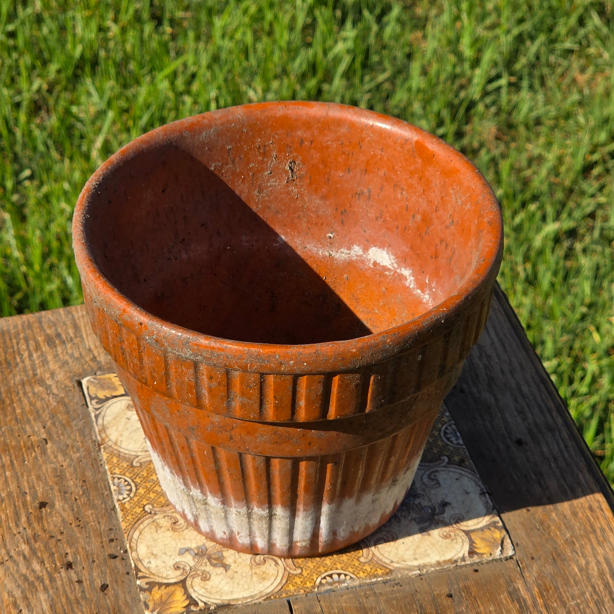 Vintage Terracotta Clay Planter Pot Ribbed Fluted Orange Garden Flower 6"