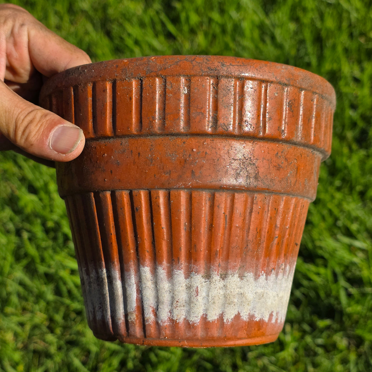 Vintage Terracotta Clay Planter Pot Ribbed Fluted Orange Garden Flower 6"