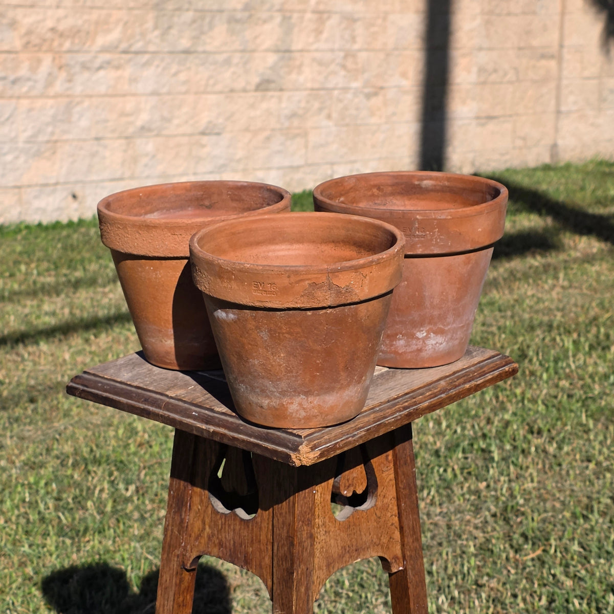 3 Vtg Euganea Vasi Italy Terracotta Planter Pot Lot EV 16 Aged Clay Flowerpot