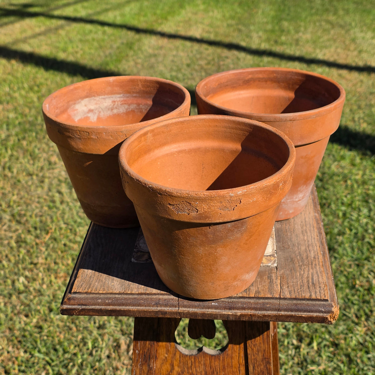 3 Vtg Euganea Vasi Italy Terracotta Planter Pot Lot EV 16 Aged Clay Flowerpot