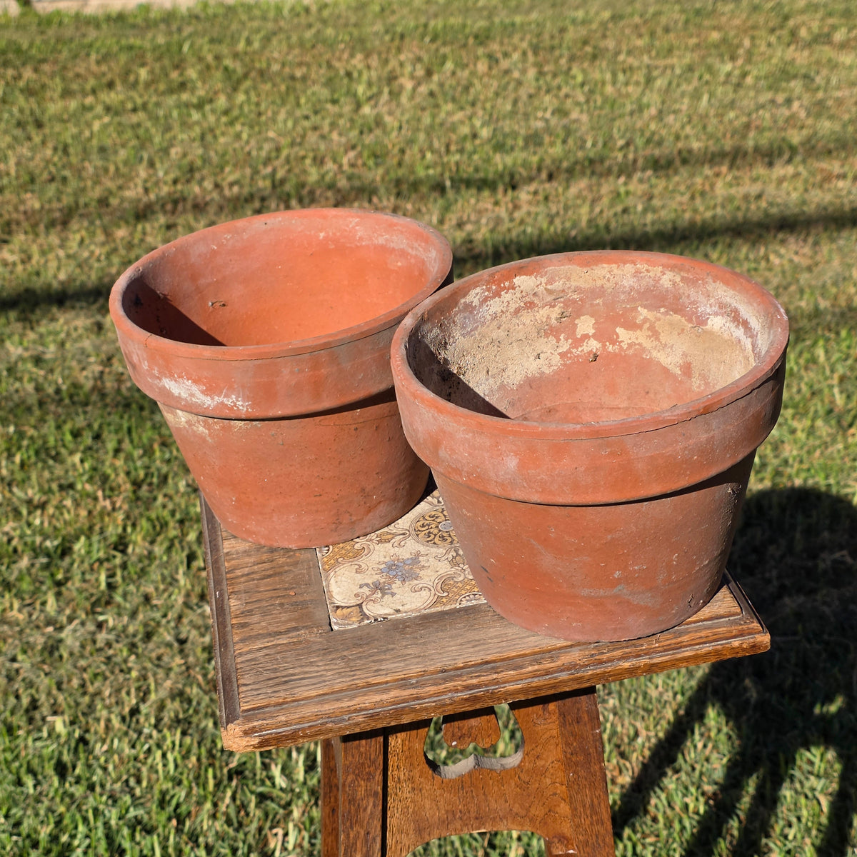 Vintage Terracotta Clay Flower Pots Set of 2 Aged Weathered Garden Planters 7"