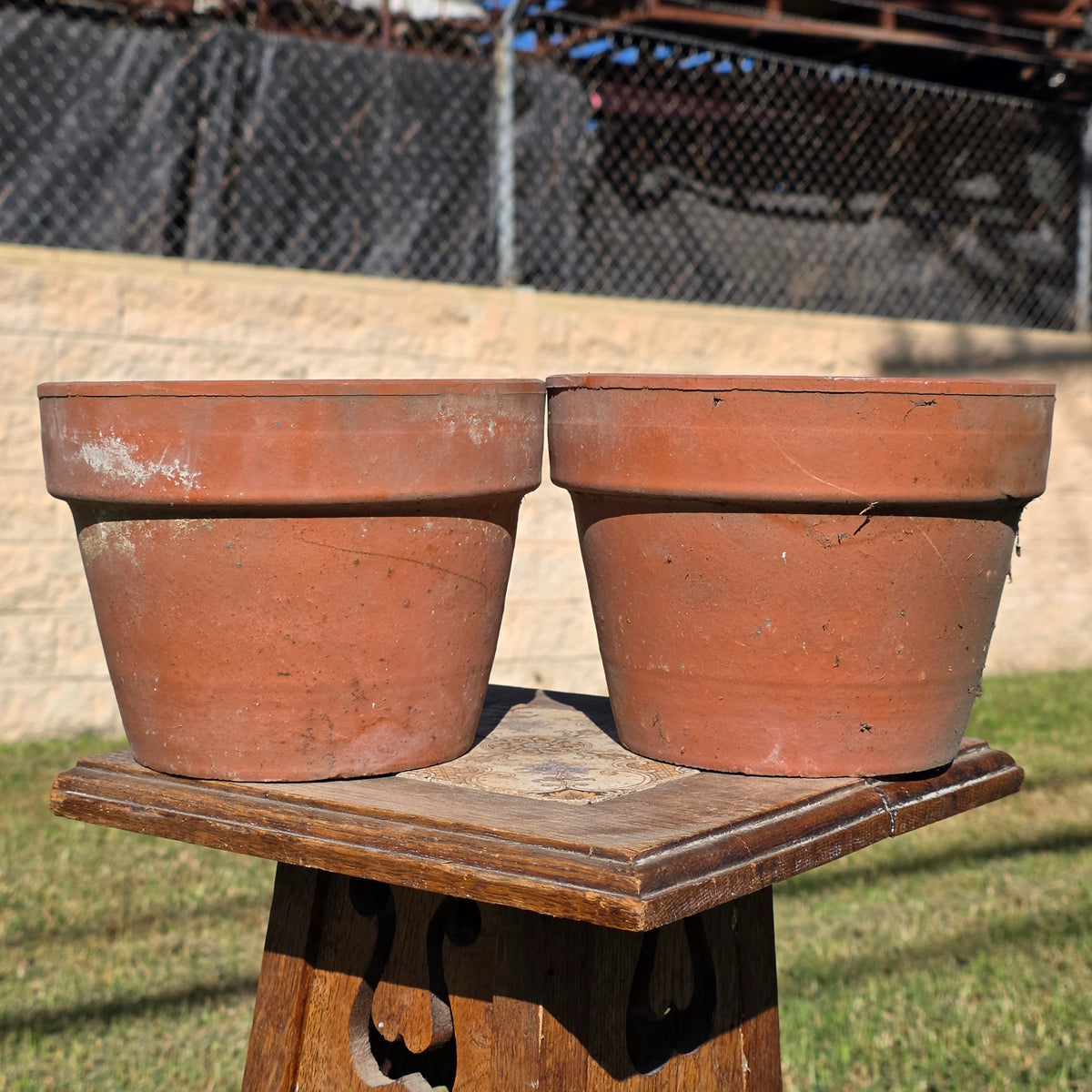 Vintage Terracotta Clay Flower Pots Set of 2 Aged Weathered Garden Planters 7"