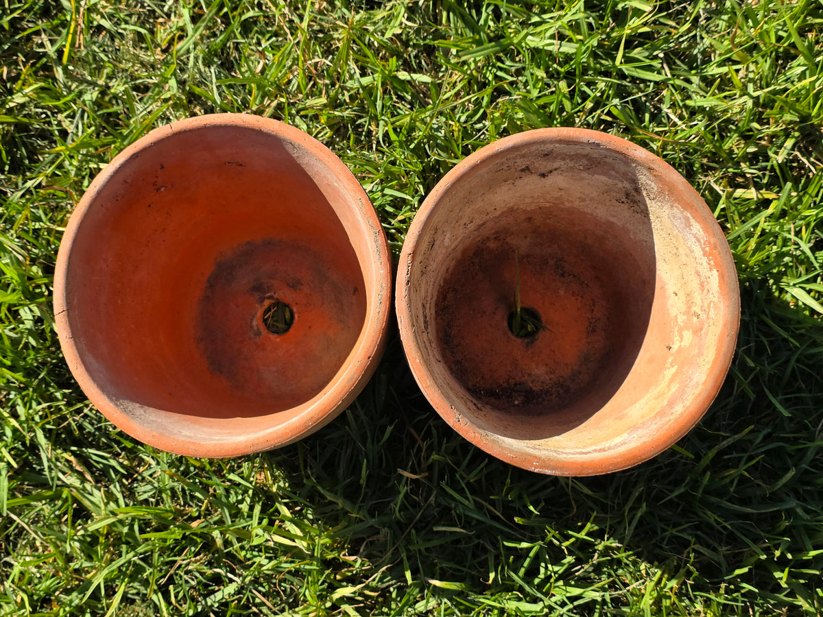Vintage Terracotta Clay Flower Pots Set of 2 Aged Weathered Garden Planters 7"
