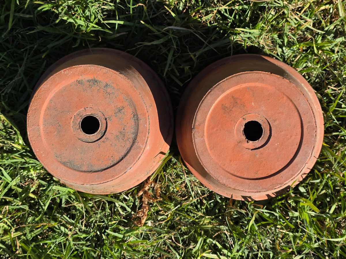 Vintage Terracotta Clay Flower Pots Set of 2 Aged Weathered Garden Planters 7"