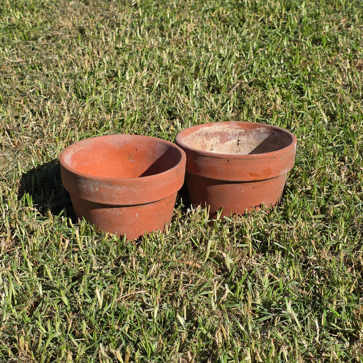 Vintage Terracotta Clay Flower Pots Set of 2 Aged Weathered Garden Planters 7"