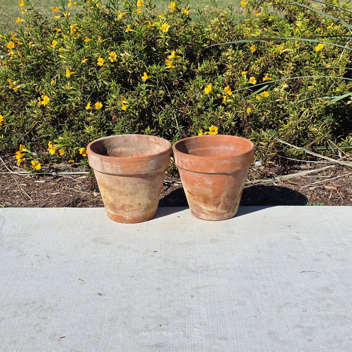 Set of 2 Vintage EV Italy Terracotta Pot 8.75" Clay Planter Garden Aged Pair