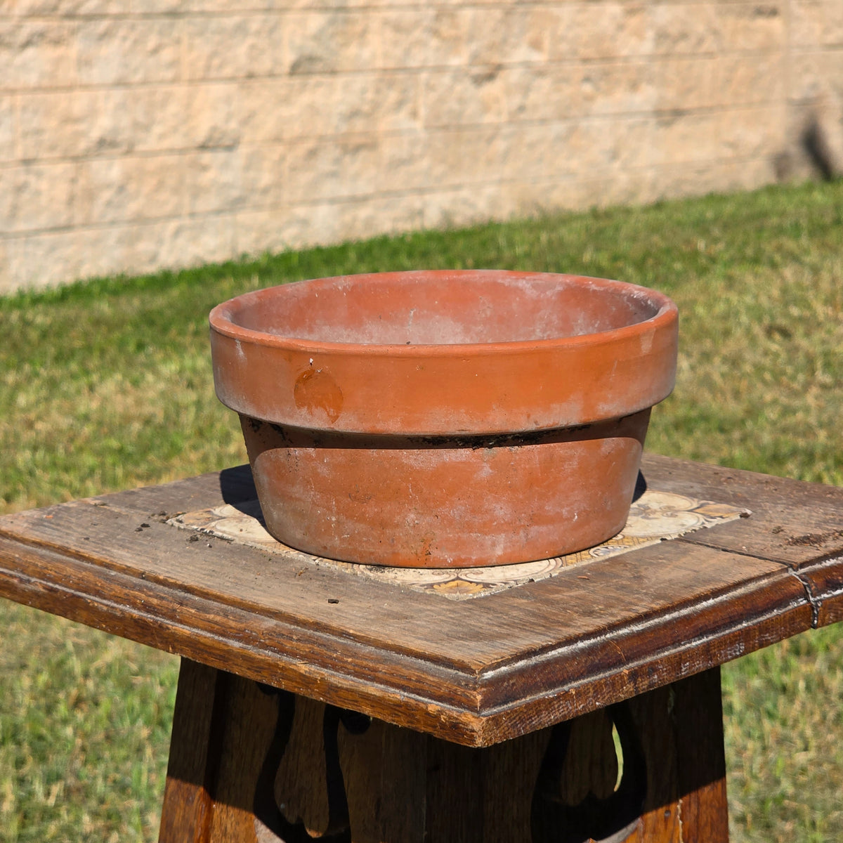 Vtg Terracotta Shallow Bowl Pot 6.5" Clay Planter Succulent Cactus Garden Aged