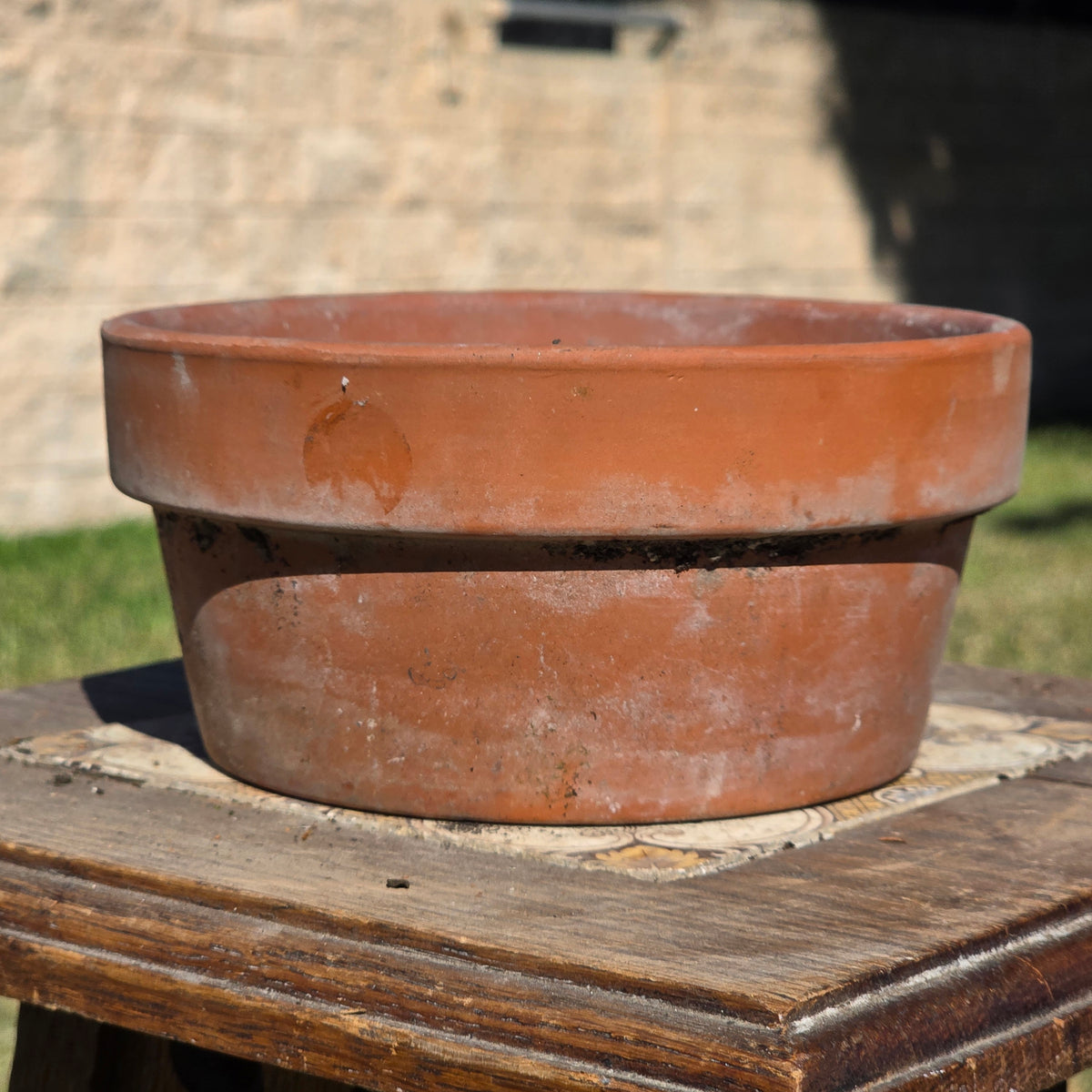 Vtg Terracotta Shallow Bowl Pot 6.5" Clay Planter Succulent Cactus Garden Aged