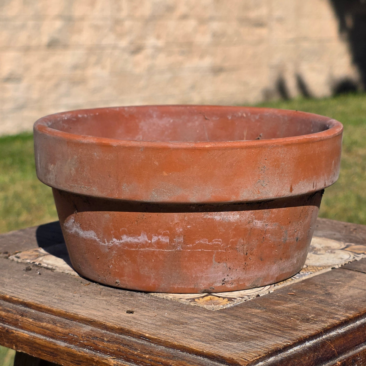 Vtg Terracotta Shallow Bowl Pot 6.5" Clay Planter Succulent Cactus Garden Aged