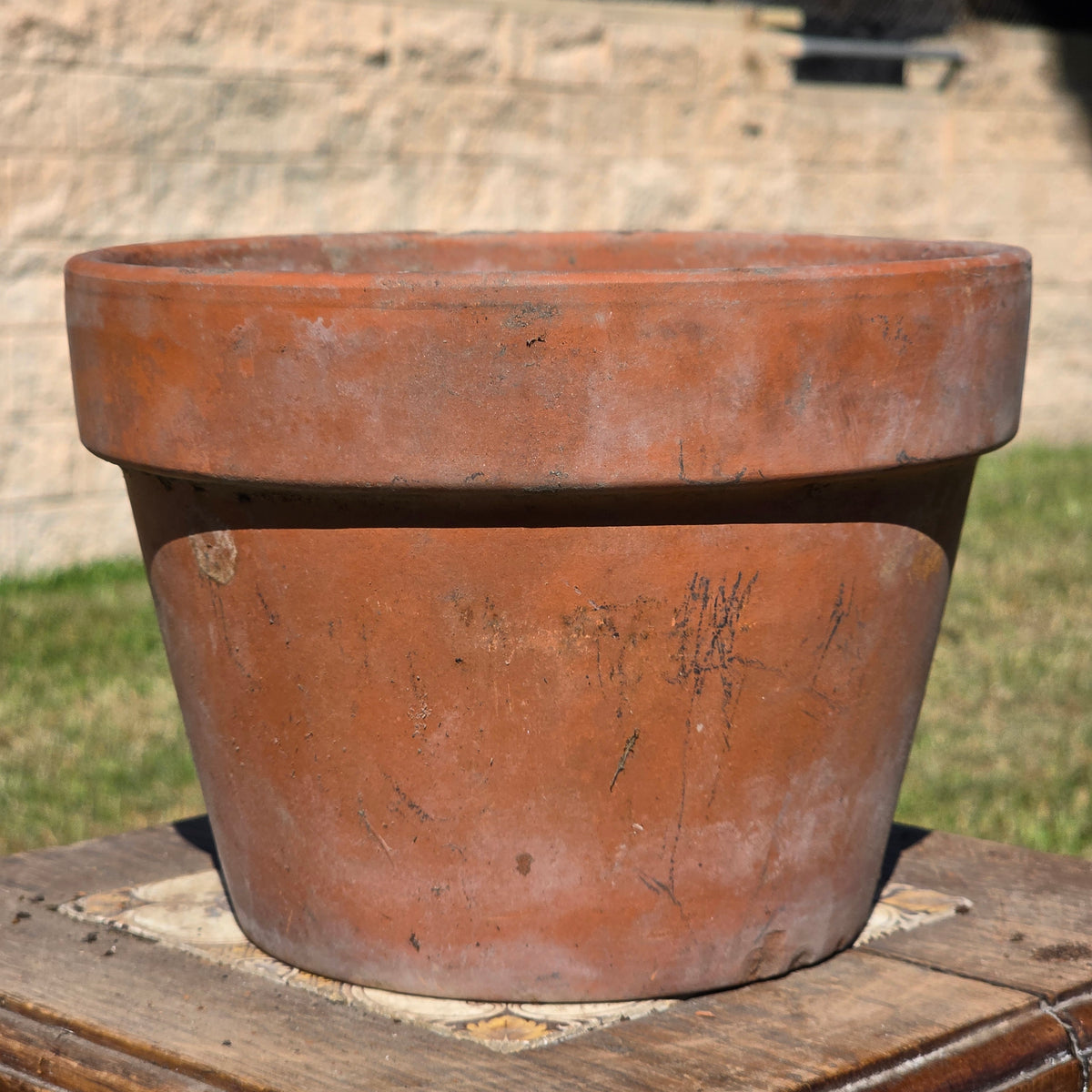 Vtg Vaserie Trevigiane Terracotta Flower Pot Italy Signed Round Planter 21 8"