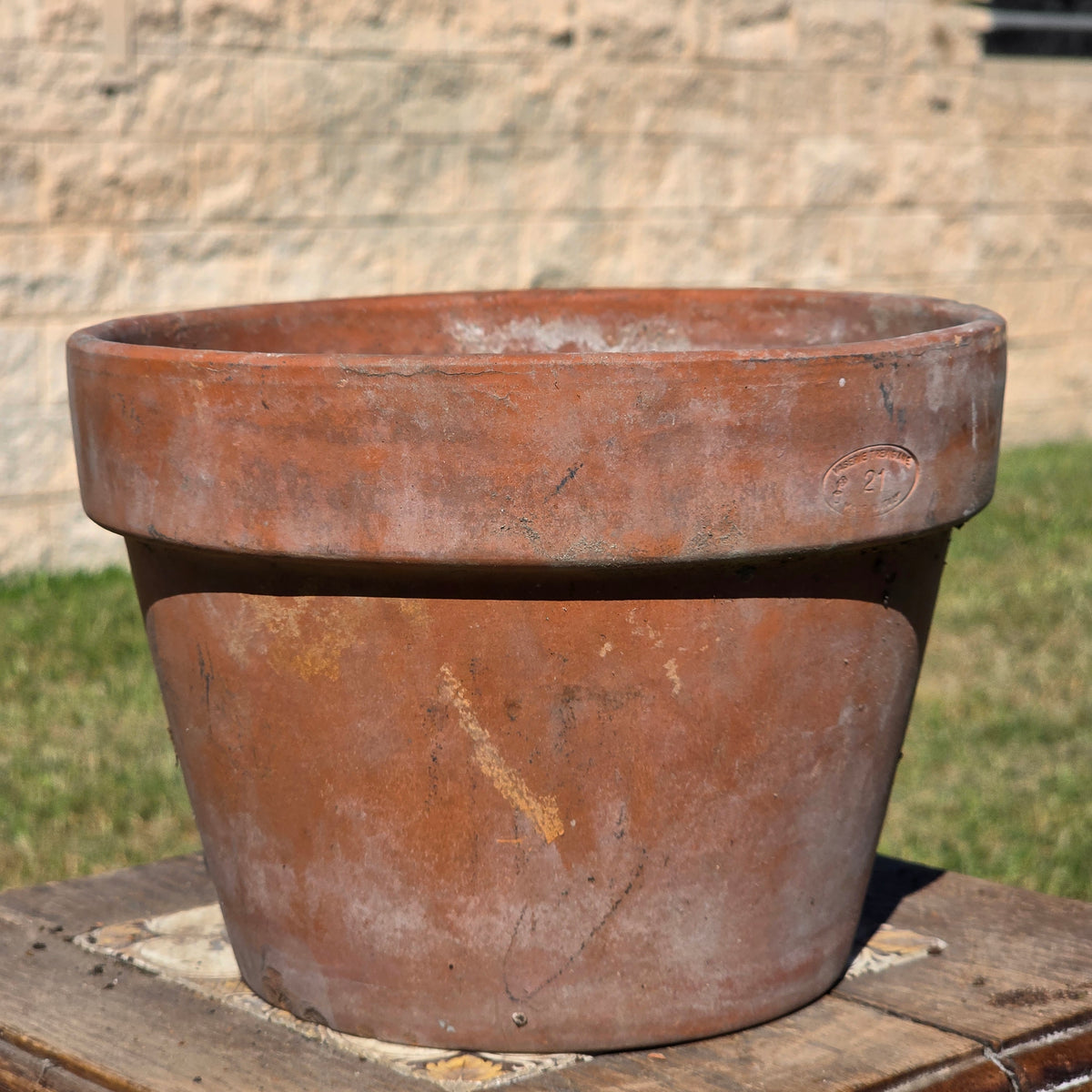 Vtg Vaserie Trevigiane Terracotta Flower Pot Italy Signed Round Planter 21 8"
