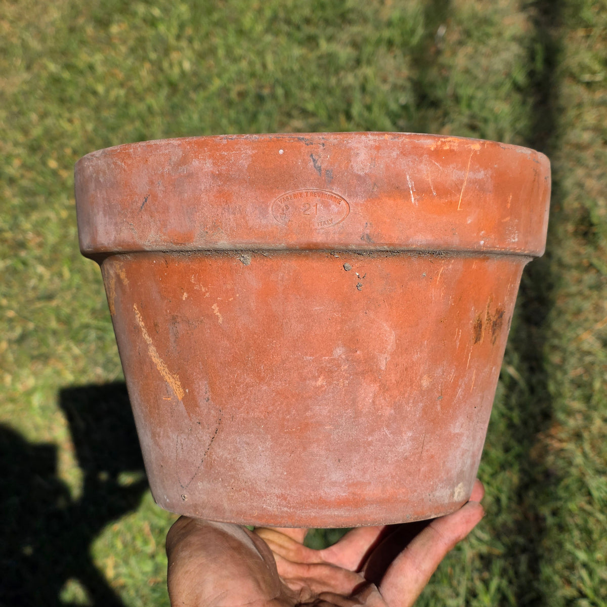 Vtg Vaserie Trevigiane Terracotta Flower Pot Italy Signed Round Planter 21 8"