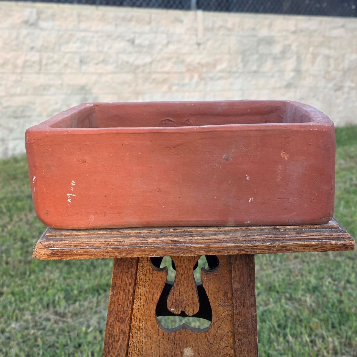Vtg Terracotta Bonsai Pot Square Clay Planter Hand Tree Maker Mark Garden 10"