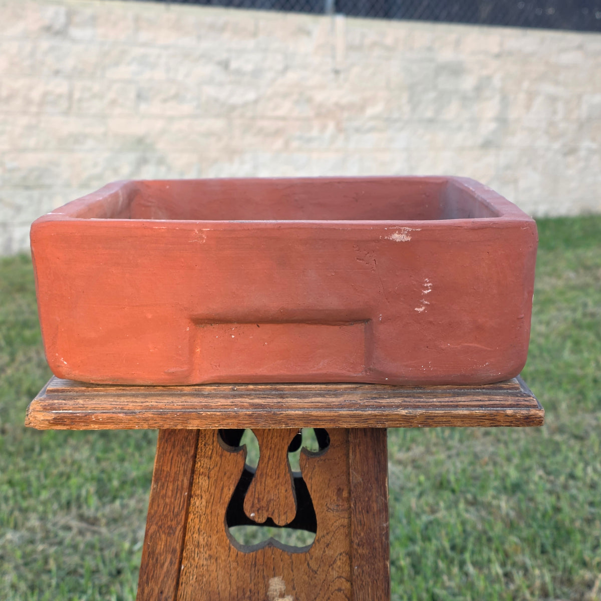 Vtg Terracotta Bonsai Pot Square Clay Planter Hand Tree Maker Mark Garden 10"