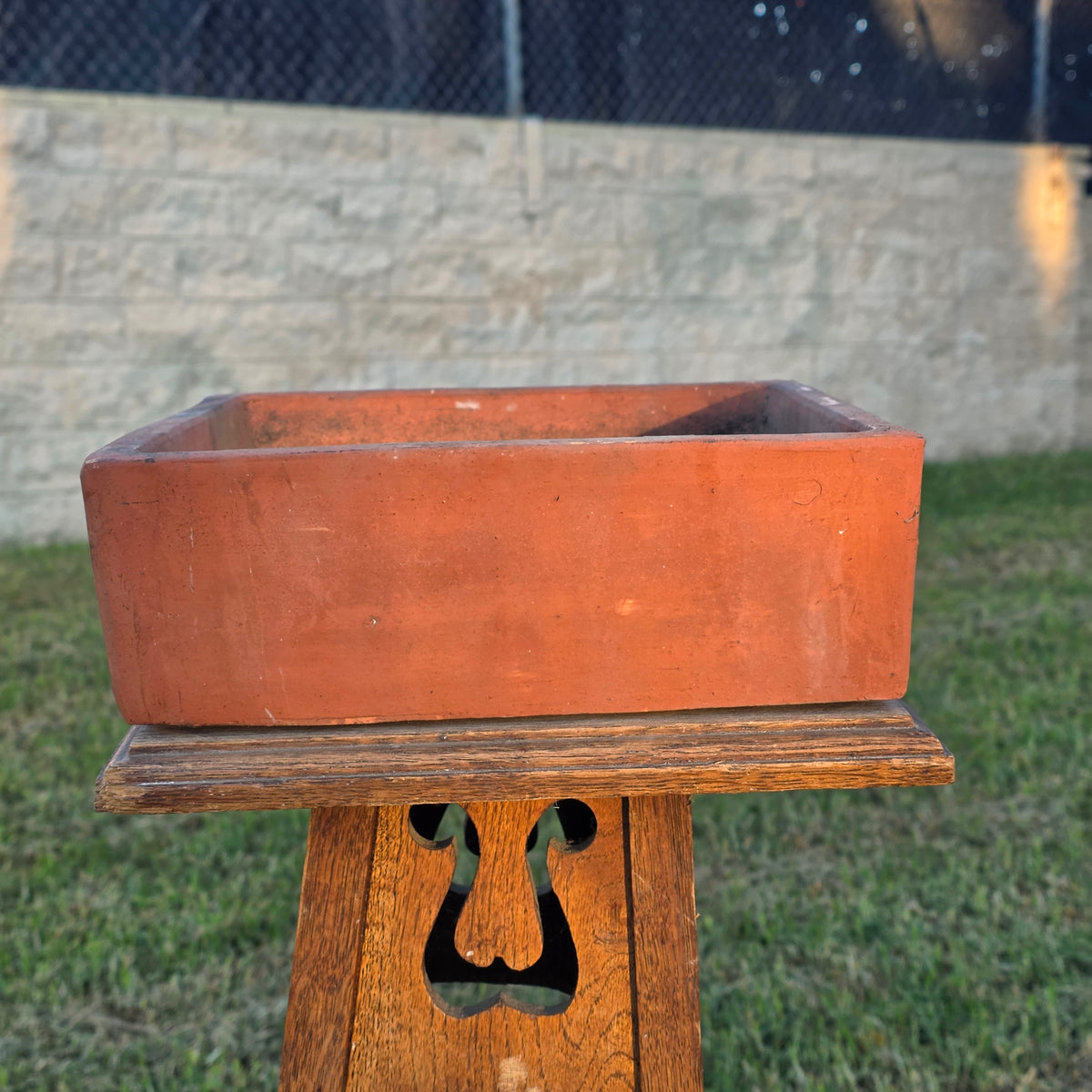 Vtg Terracotta Bonsai Pot Square Clay Planter Hand Tree Maker Mark Garden 10"