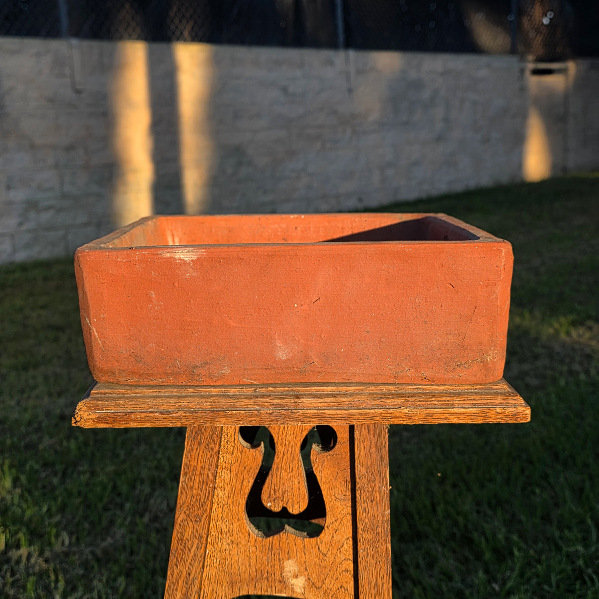 Vtg Terracotta Bonsai Pot Square Clay Planter Hand Tree Maker Mark Garden 10"