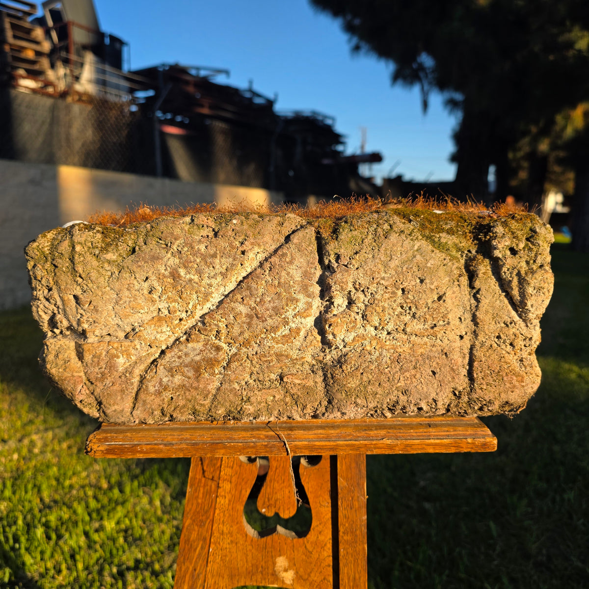 Vtg Mossy Concrete Planter Square Shell Flower Handmade Cement Garden Pot 21lb