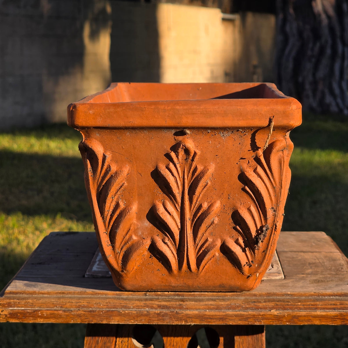 Vtg Terracotta Window Box Planter 12" Acanthus Leaf Weathered Clay Pot Scroll