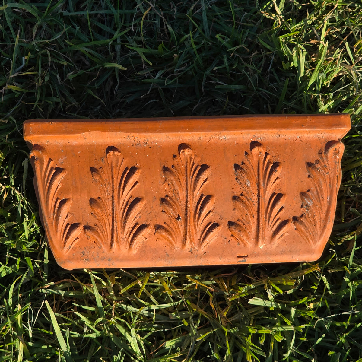 Vtg Terracotta Window Box Planter 12" Acanthus Leaf Weathered Clay Pot Scroll