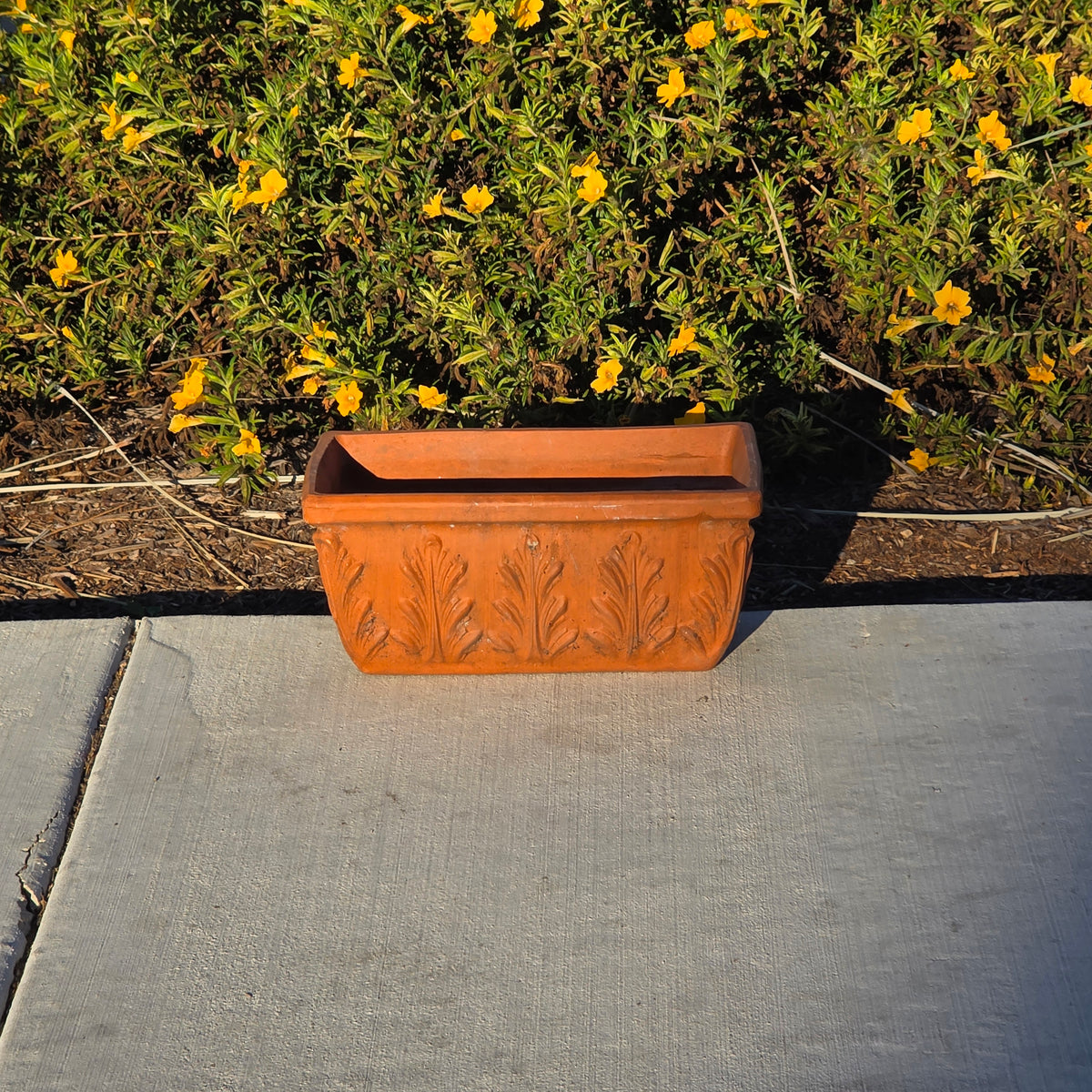 Vtg Terracotta Window Box Planter 12" Acanthus Leaf Weathered Clay Pot Scroll
