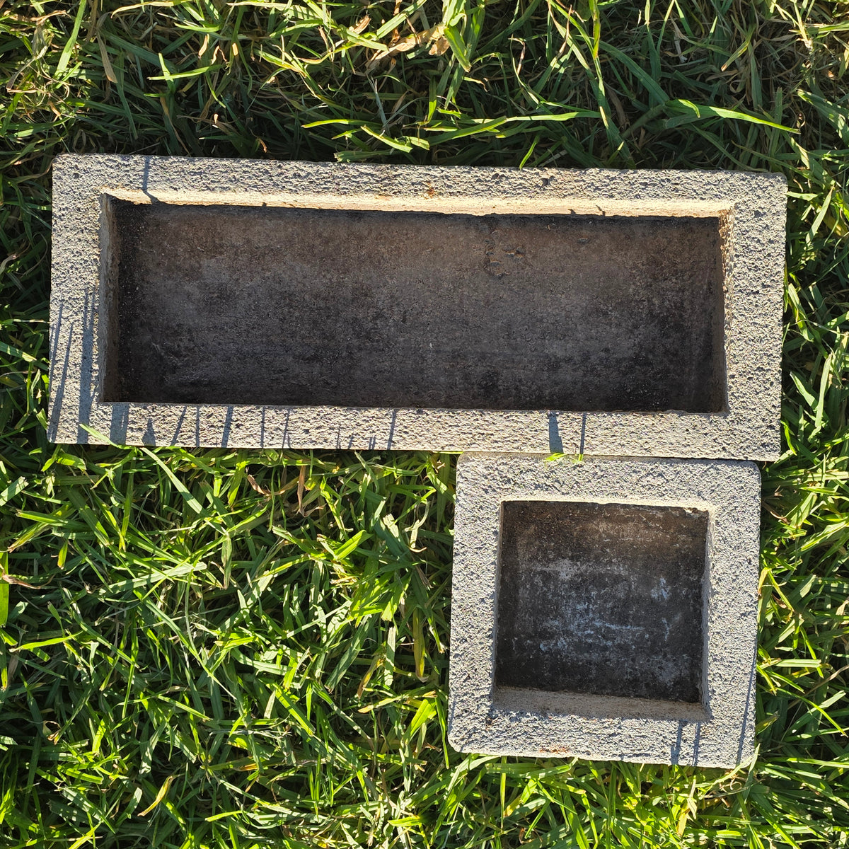 Vintage Concrete Trough Planter Set Brutalist Cement Succulent Pot Rectangular