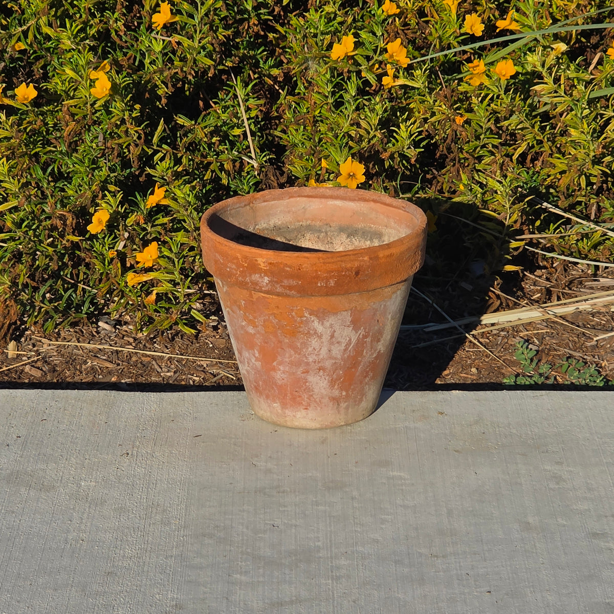 Vtg Terracotta Planter Flat Rimmed Clay Pot Aged Heavy Patina Garden 8.5" x 7.5"