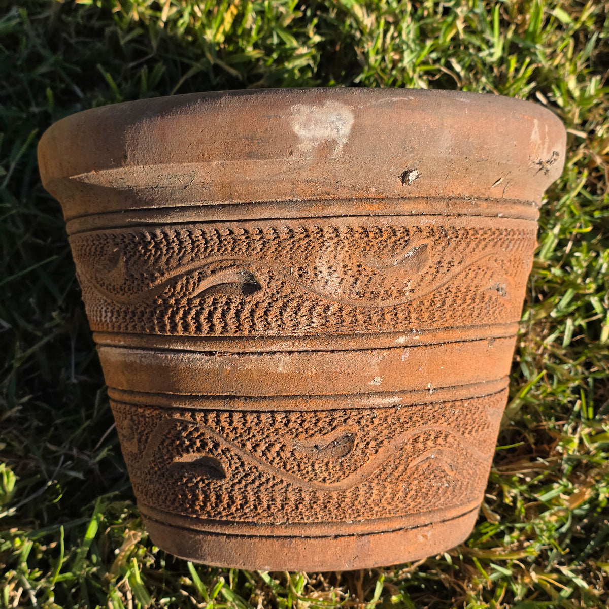 Vintage Mexican Terracotta Planter Pot Wave Textured Clay Flower 10" x 8" Old