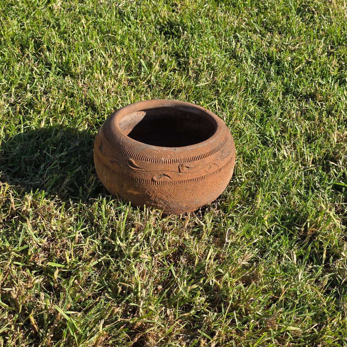 Vtg Mexican Style Terracotta Bowl Planter 11" Clay Wave Totem Garden Pot Heavy