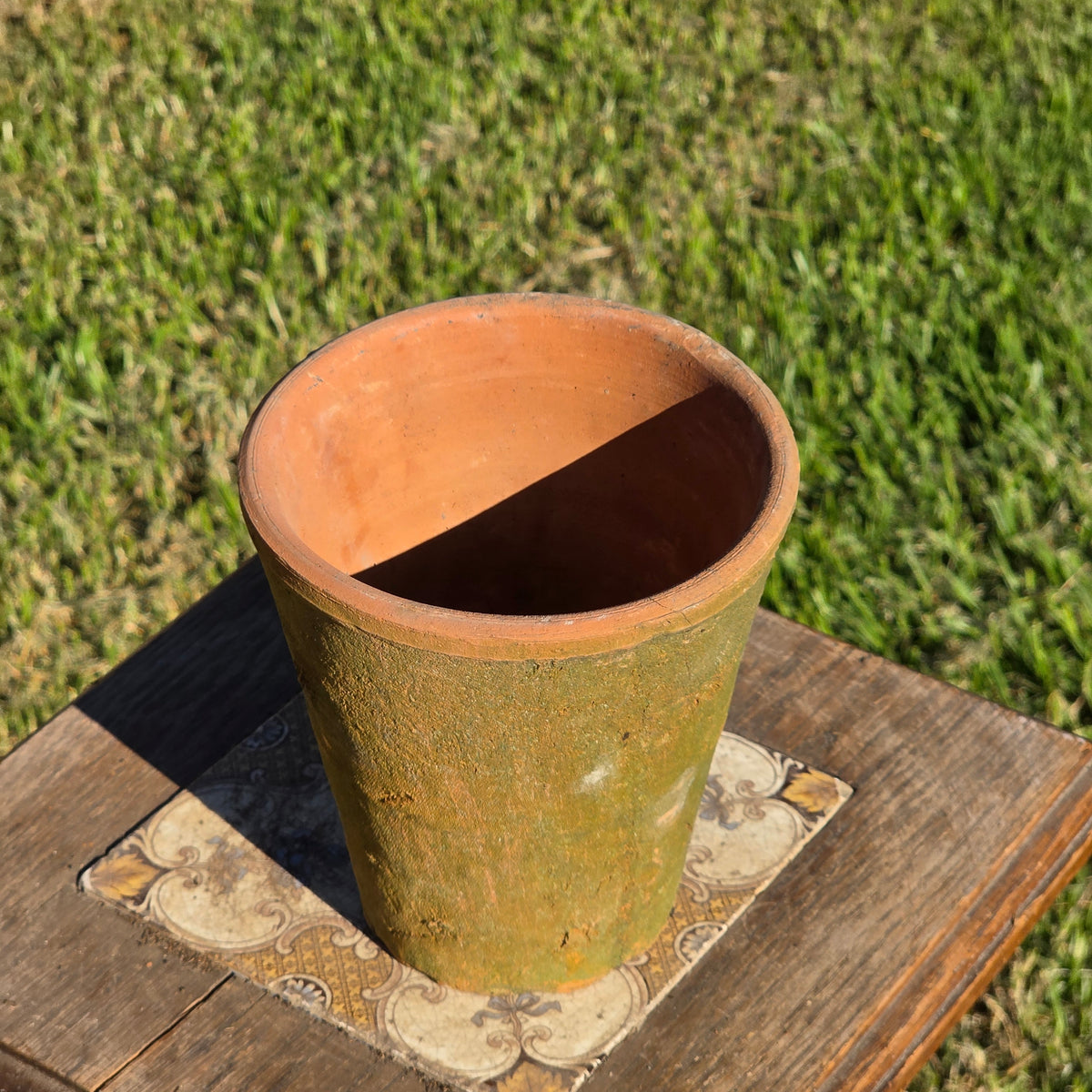 Vintage Terracotta Flower Pot 6" H Aged Moss Patina Rustic Clay Planter Orchid