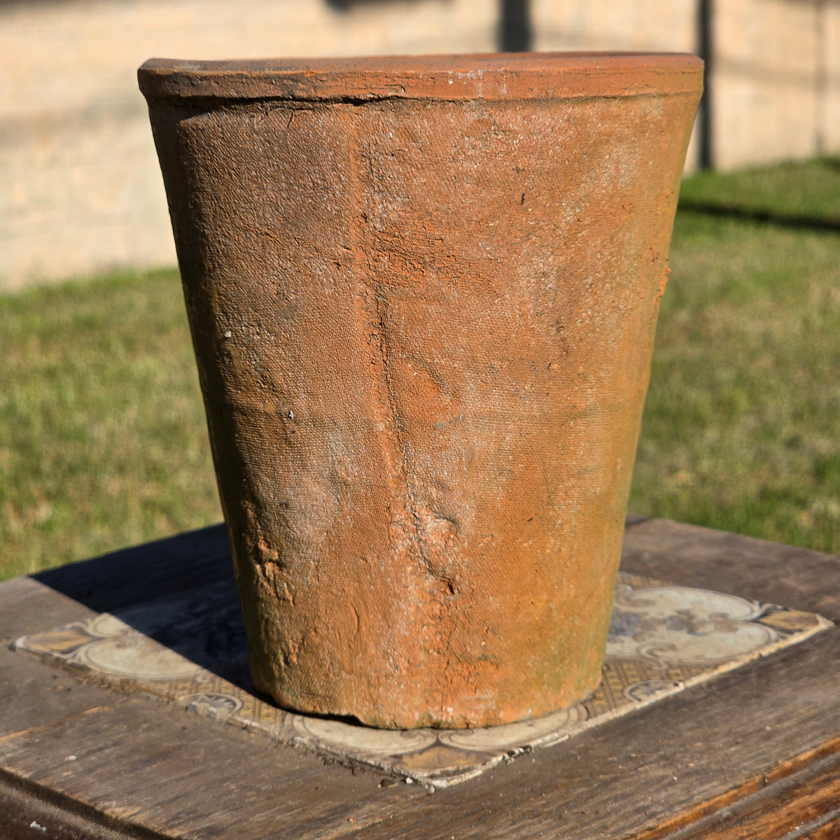 Vintage Terracotta Flower Pot 6" H Aged Moss Patina Rustic Clay Planter Orchid