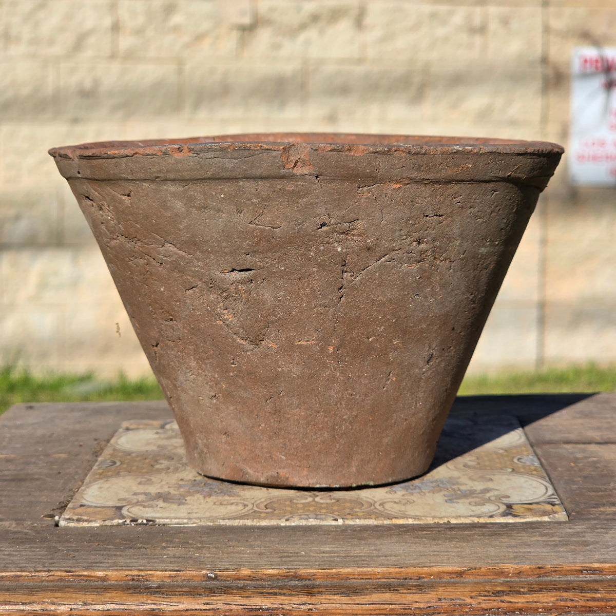 Antique French Terracotta Pine Resin Collecting Pot Clay Sap Planter Bowl Rustic