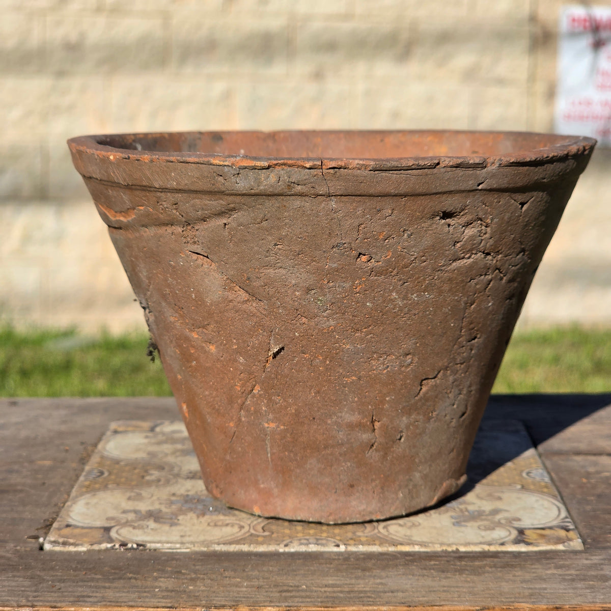 Antique French Terracotta Pine Resin Collecting Pot Clay Sap Planter Bowl Rustic