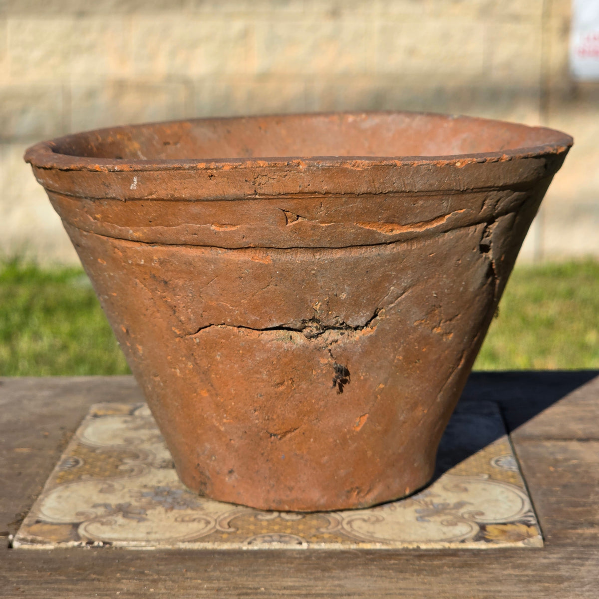 Antique French Terracotta Pine Resin Collecting Pot Clay Sap Planter Bowl Rustic