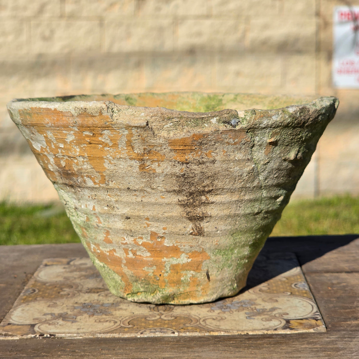 Reserved/Antique French Terracotta Resin Collecting Pot Wheel Thrown Clay Planter Moss