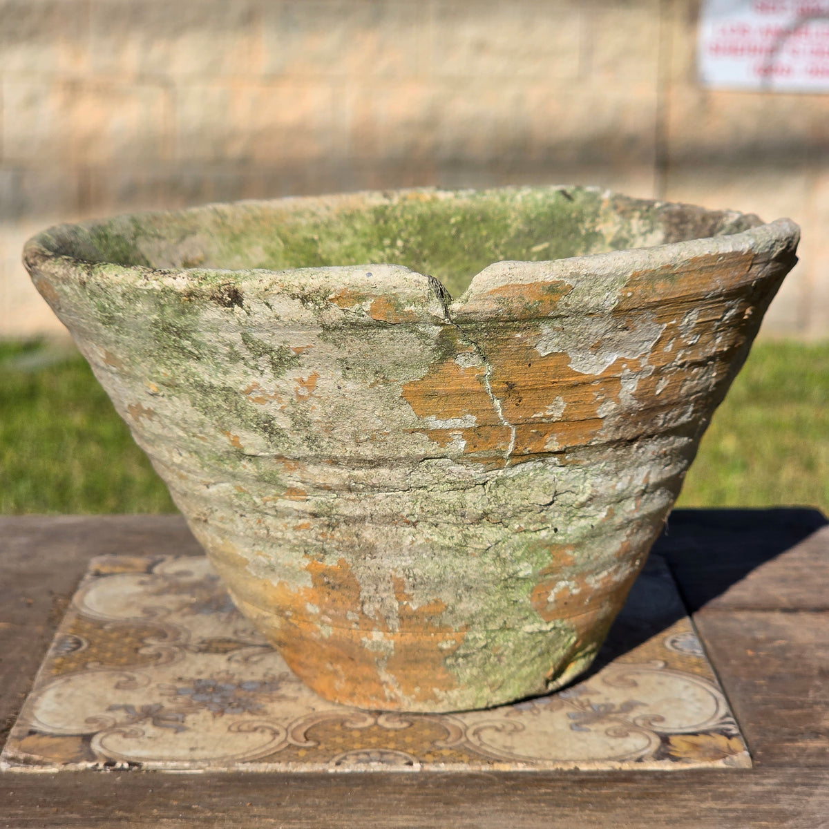 Reserved/Antique French Terracotta Resin Collecting Pot Wheel Thrown Clay Planter Moss