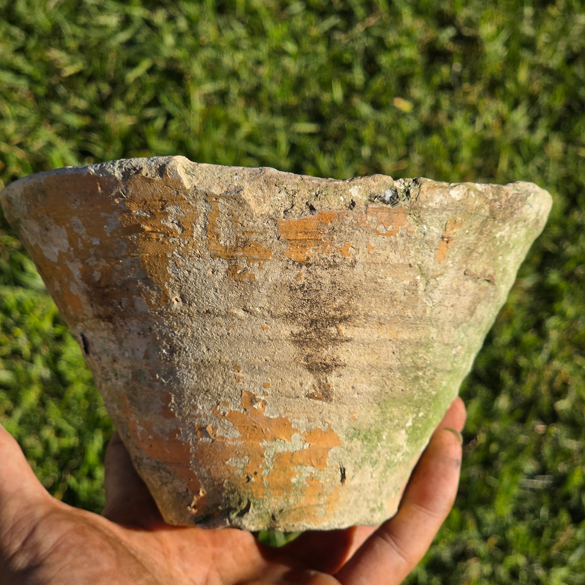 Reserved/Antique French Terracotta Resin Collecting Pot Wheel Thrown Clay Planter Moss