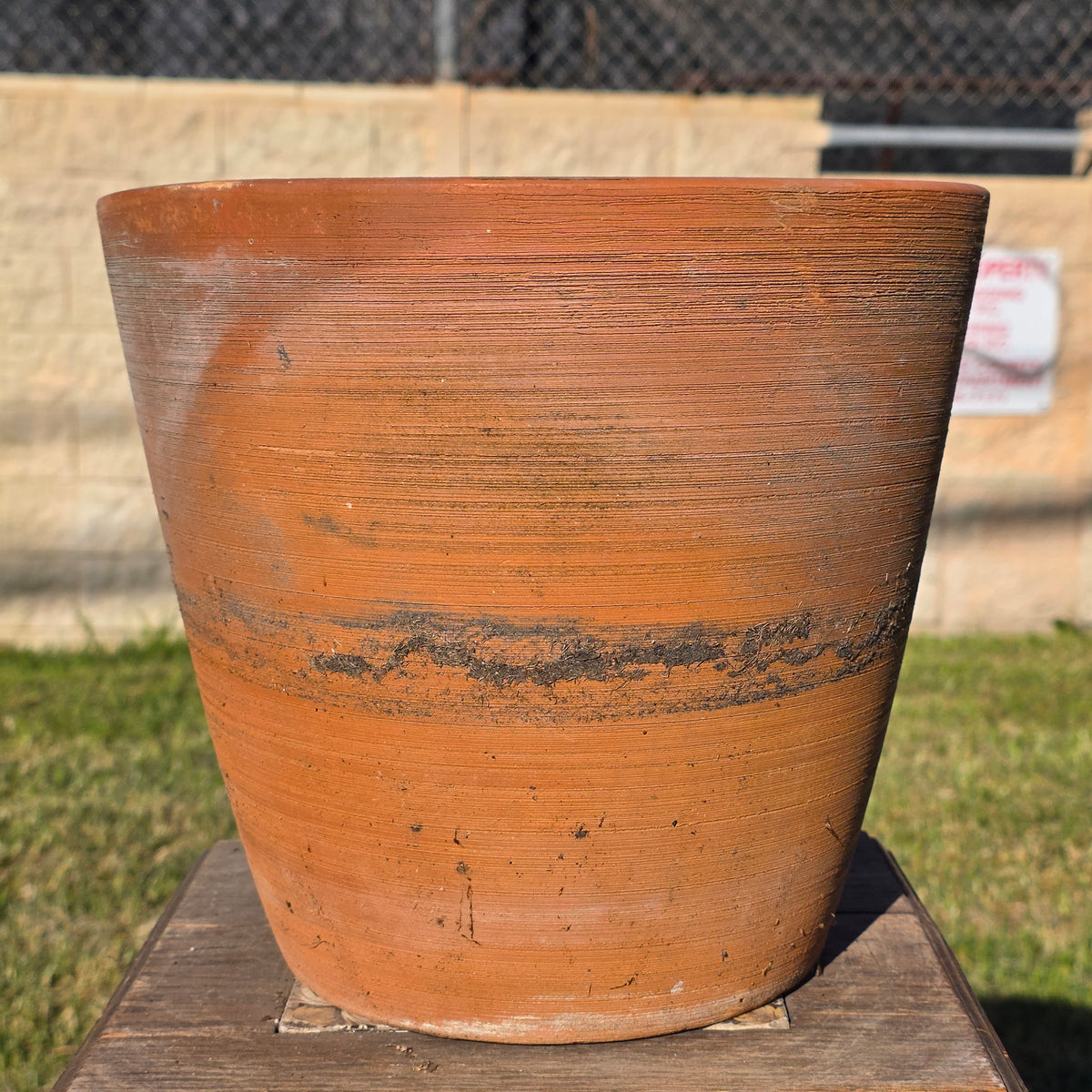 Vintage PMDI Terracotta Pot Ribbed Pottery Mfg Mexico Heavy Clay Planter 11"